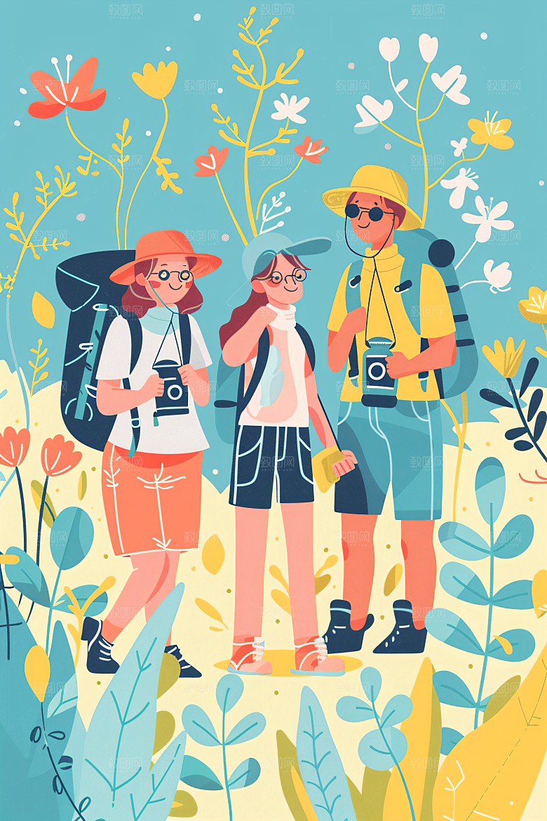 扁平风旅游自然踏青插画