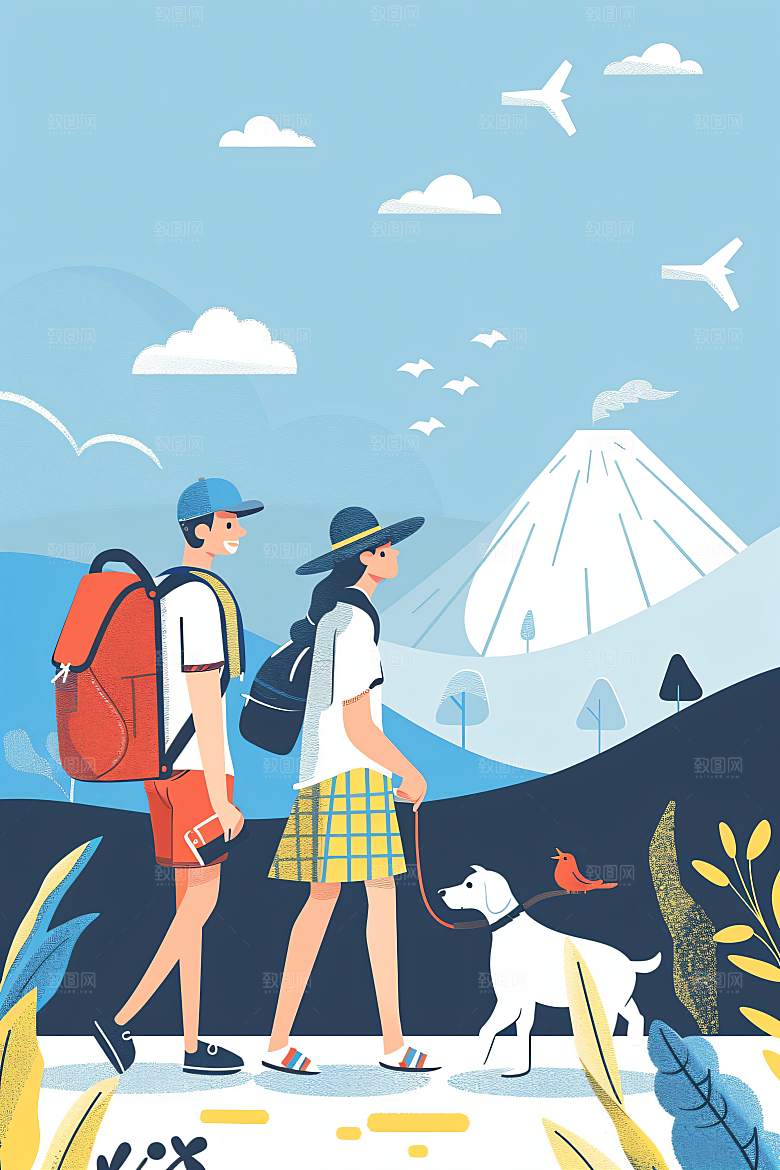 扁平风旅游休闲清新插画