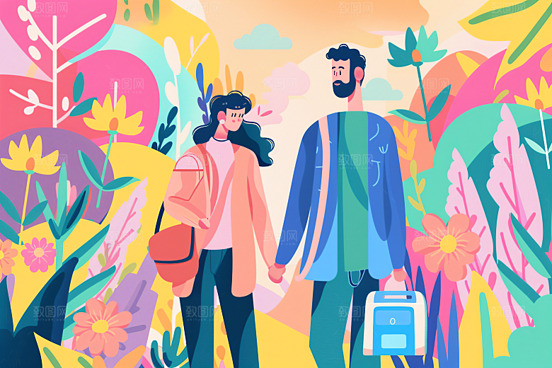 扁平风旅游自由行氛围感插画