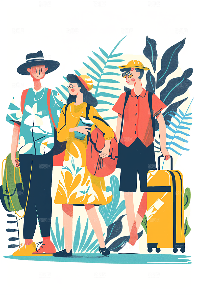 扁平风旅游彩色山野插画