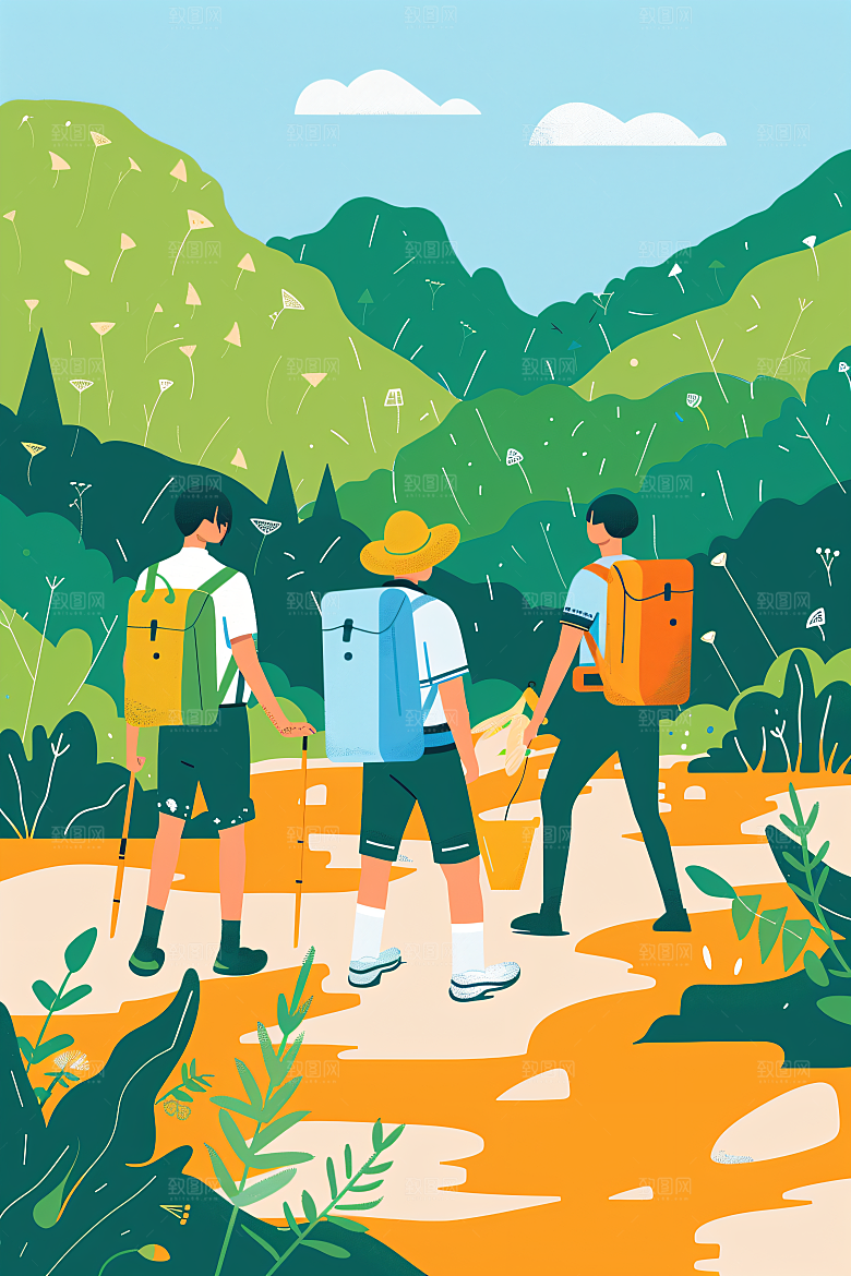 扁平风旅游简约旅行插画