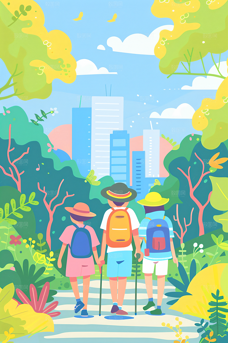 扁平风旅游自然手绘插画