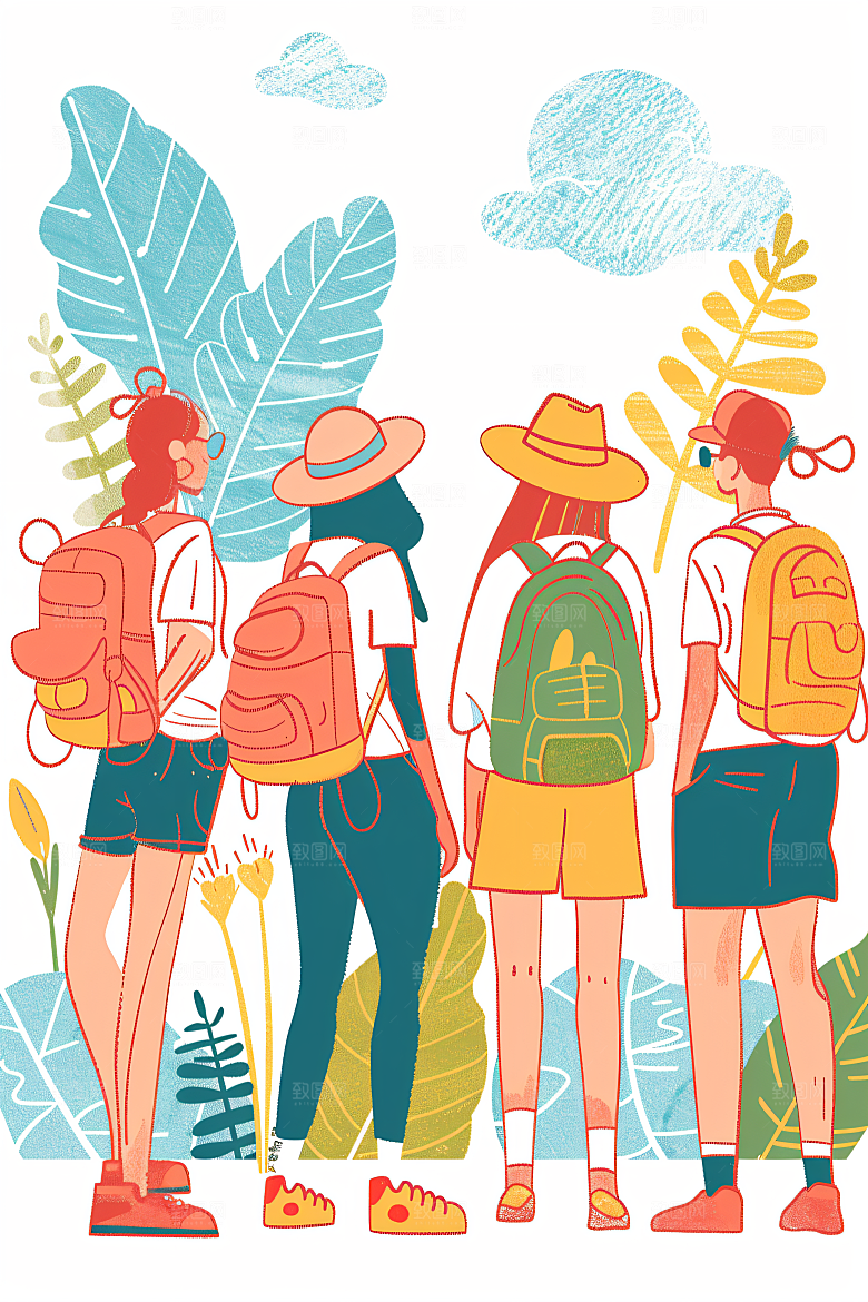 扁平风旅游彩色户外插画