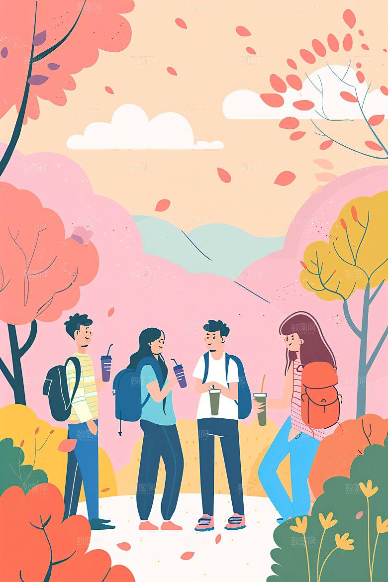 扁平风旅游旅行踏青插画