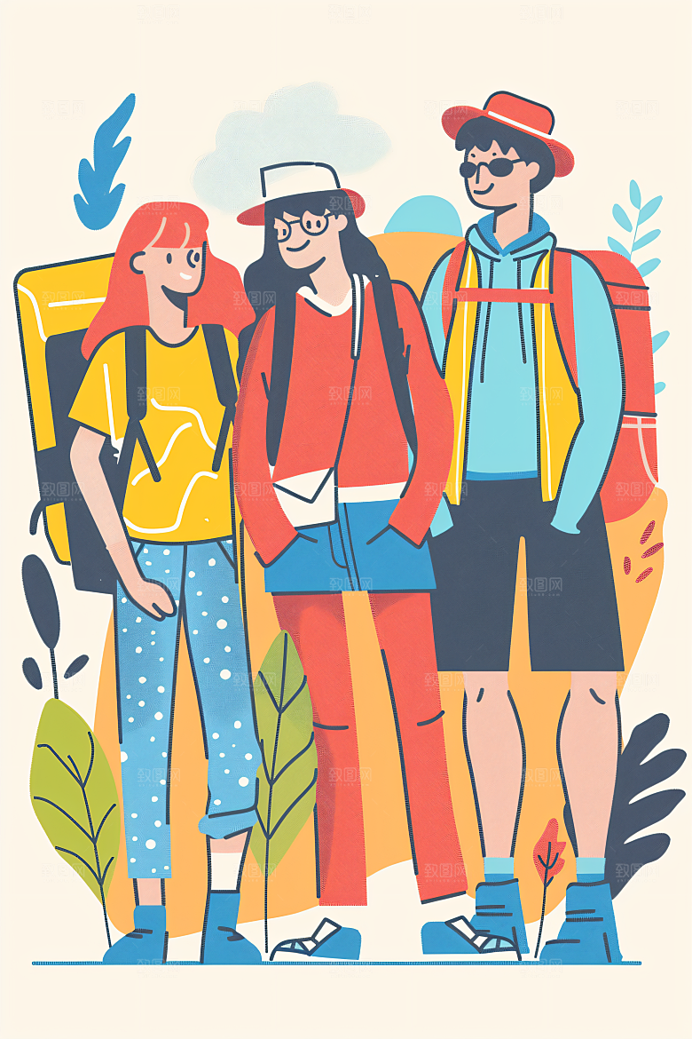 扁平风旅游清新休闲插画