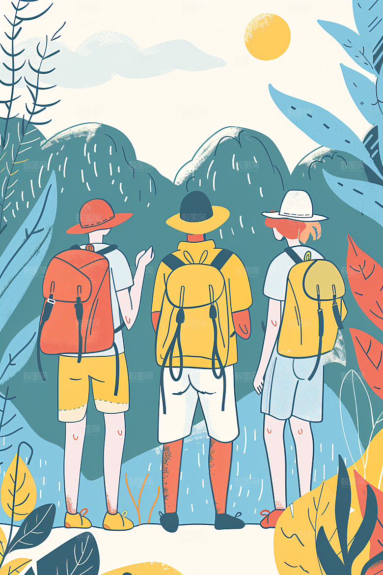 扁平风旅游清新露营插画