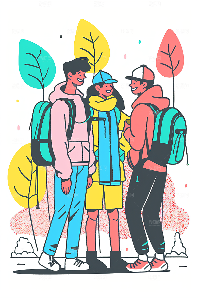 扁平风旅游露营氛围感插画