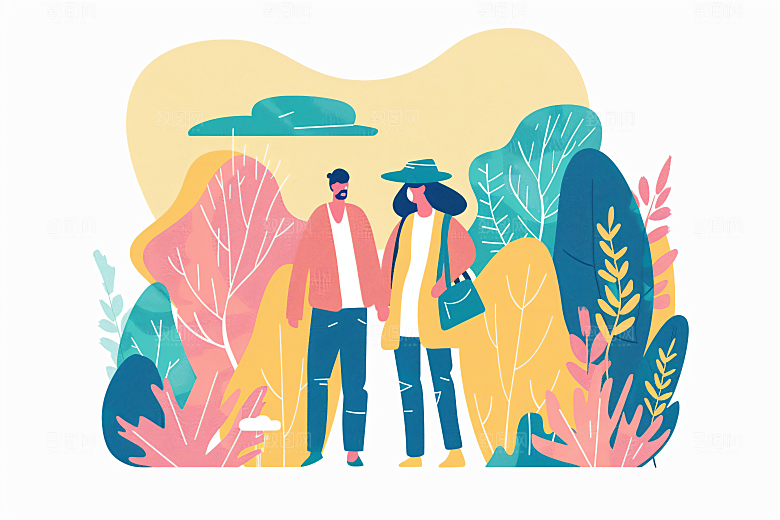 扁平风旅游露营旅行插画