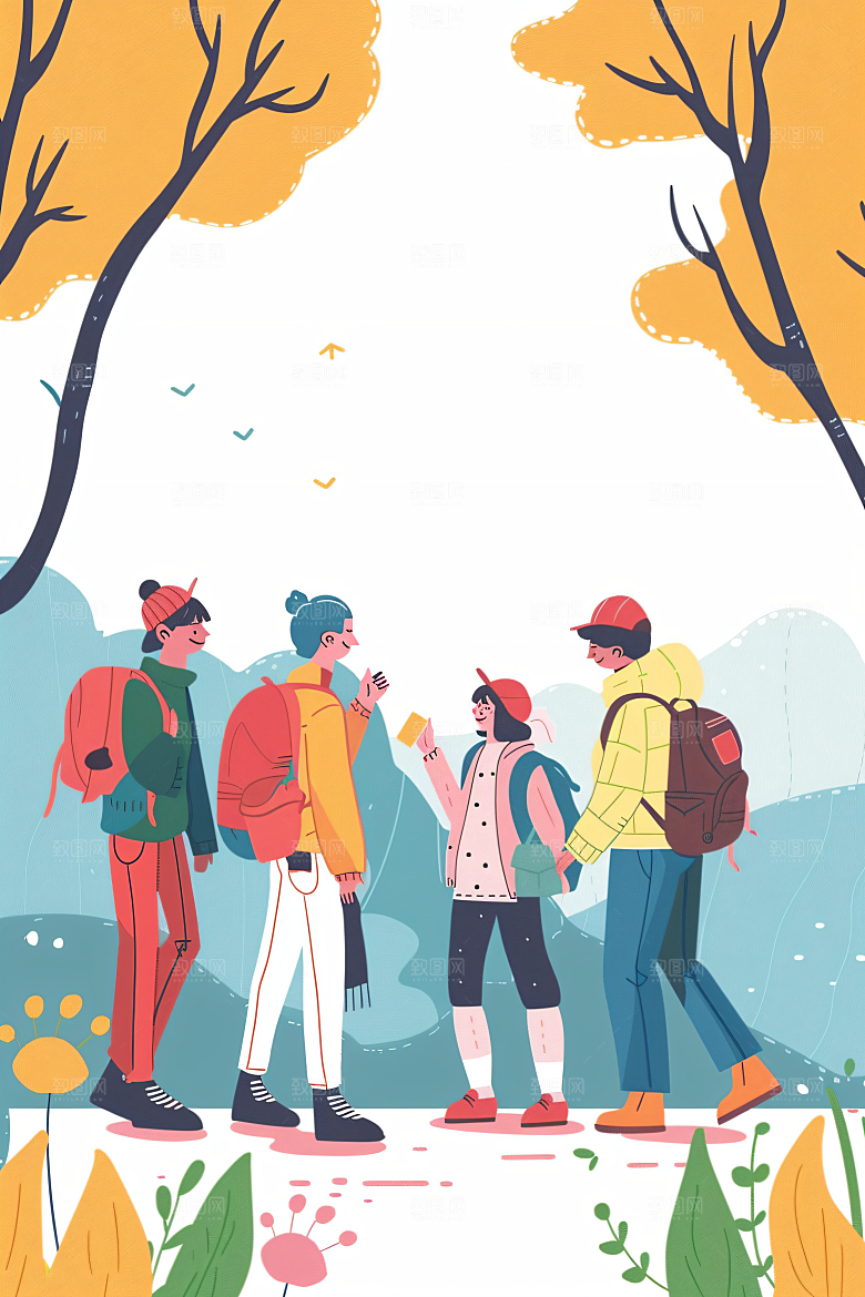 扁平风旅游踏青高清插画