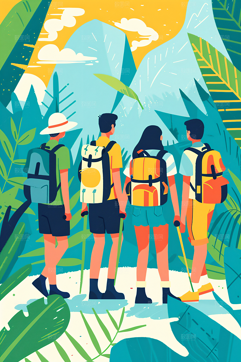 扁平风旅游自然户外插画