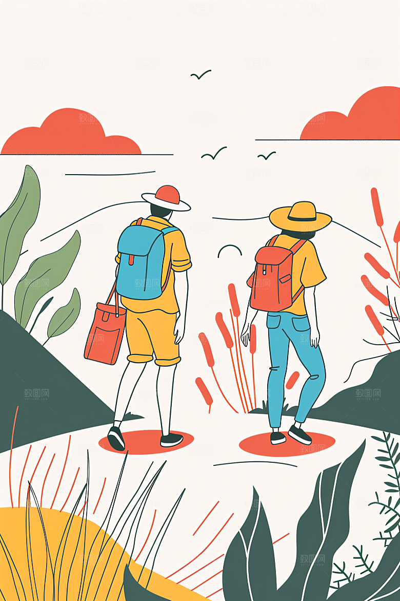扁平风旅游手绘高清插画