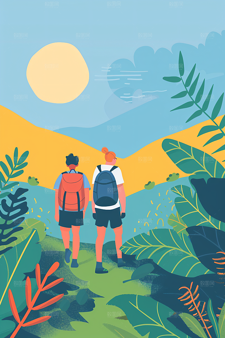 扁平风旅游旅行简约插画