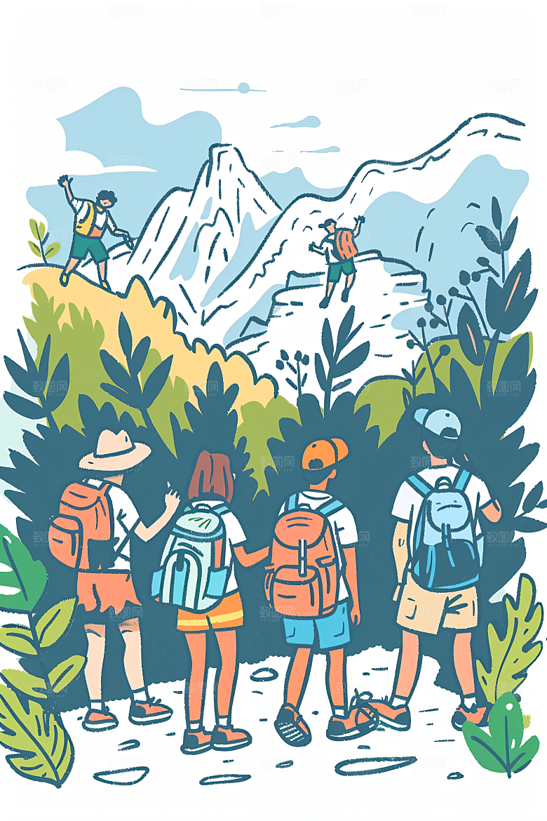 扁平风旅游简约手绘插画