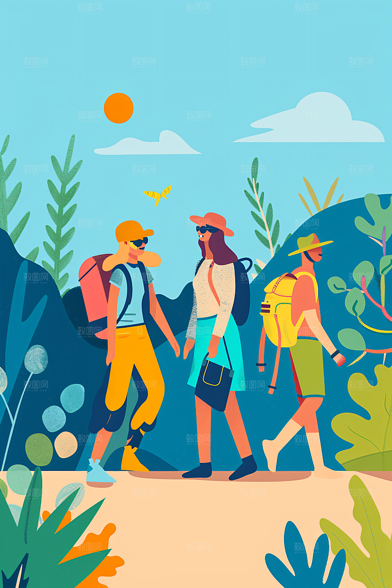 扁平风旅游旅行高清插画