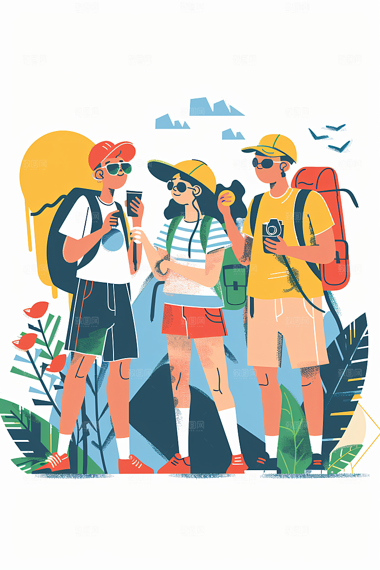 扁平风旅游彩色清新插画