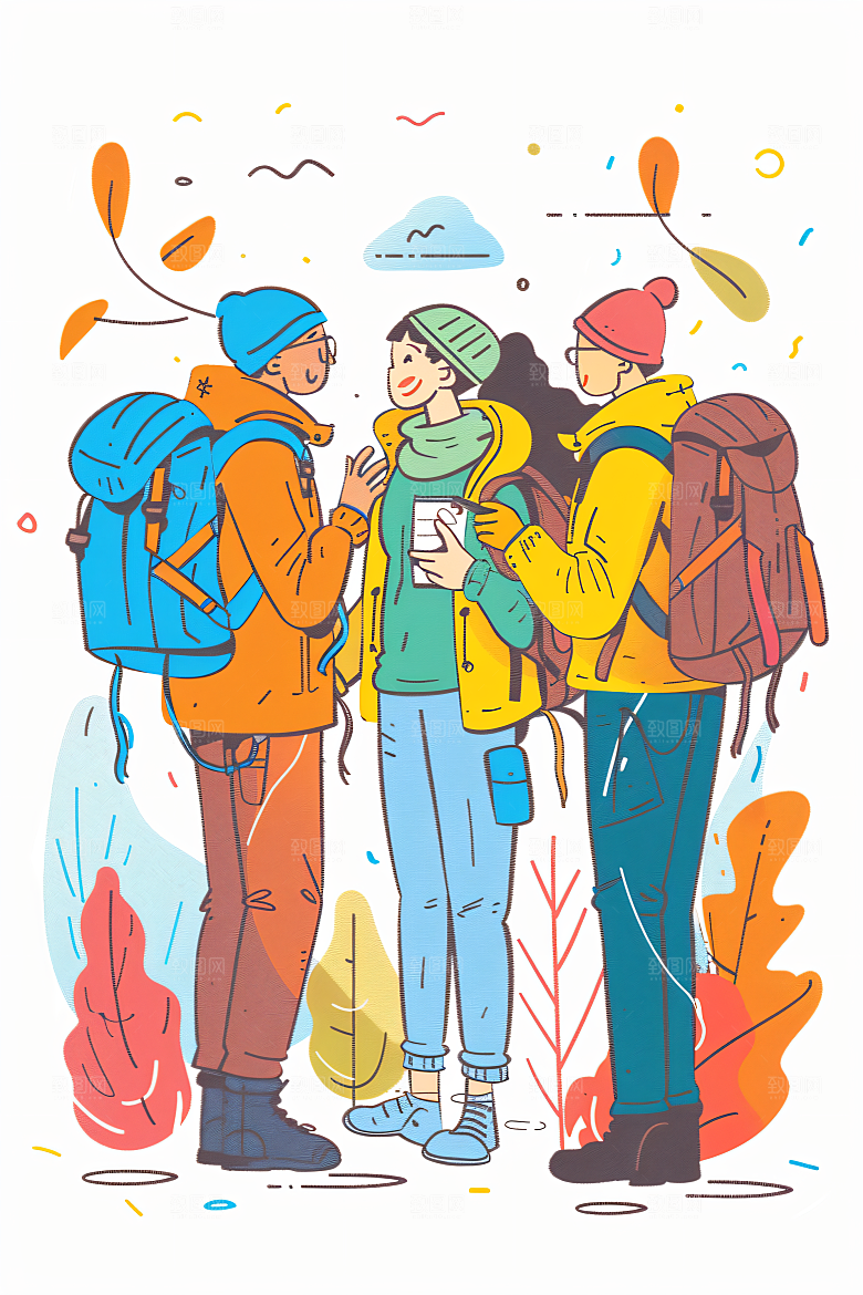 扁平风旅游旅行徒步插画