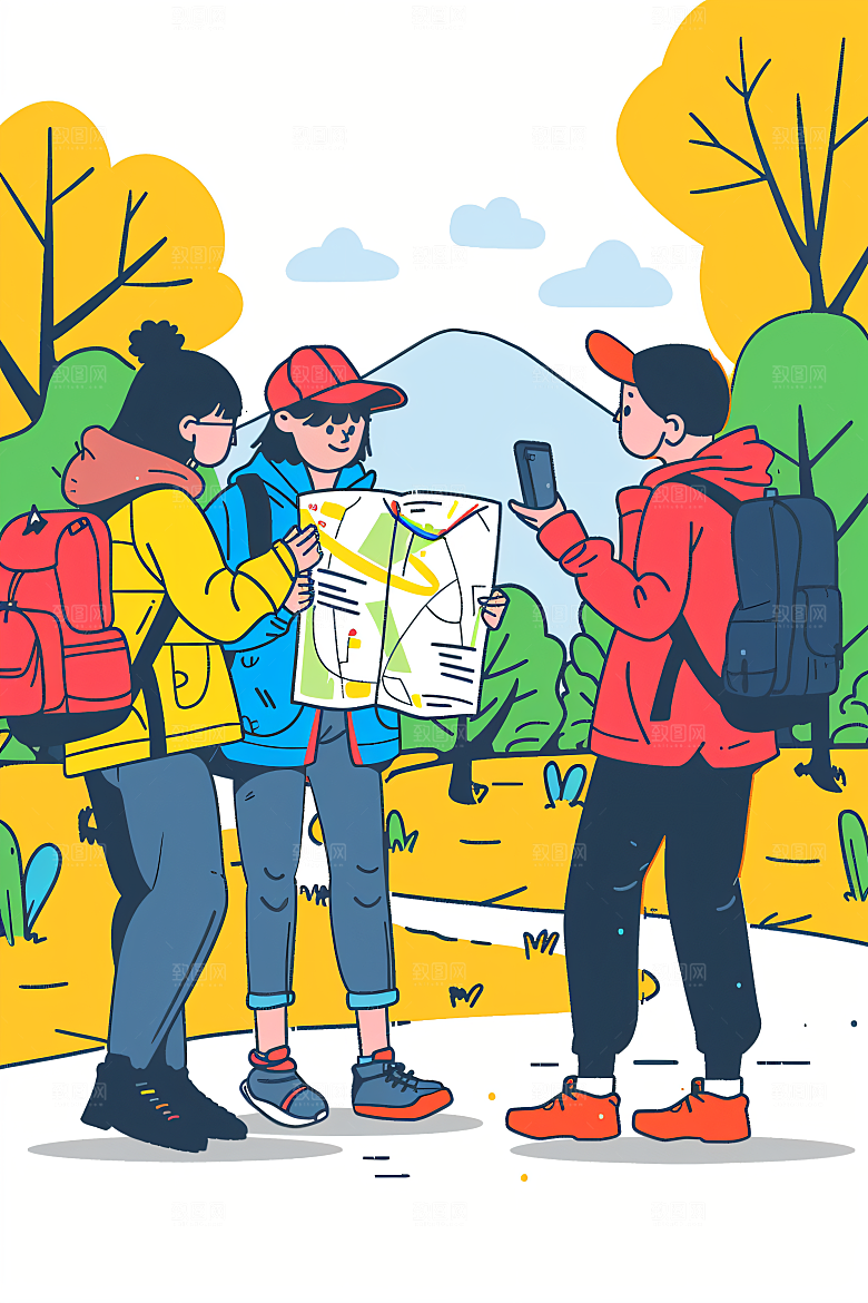 扁平风旅游氛围感清新插画