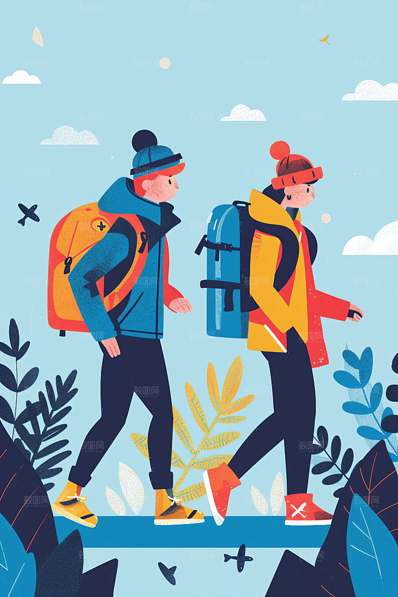 扁平风旅游户外自然插画