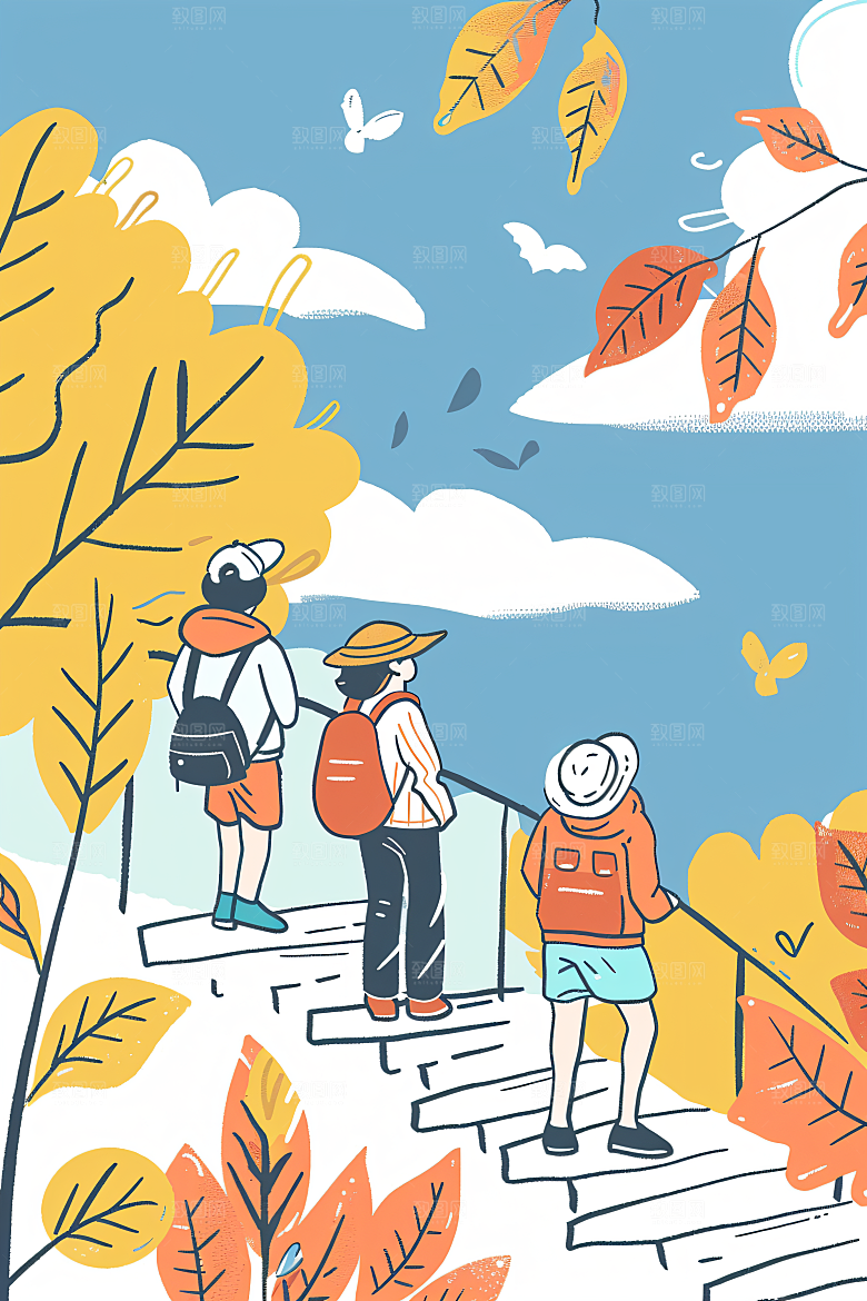 扁平风旅游清新山野插画