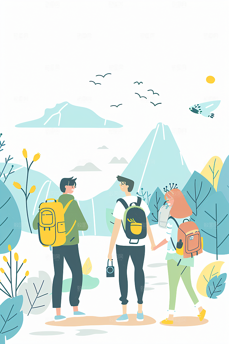 扁平风旅游氛围感高清插画