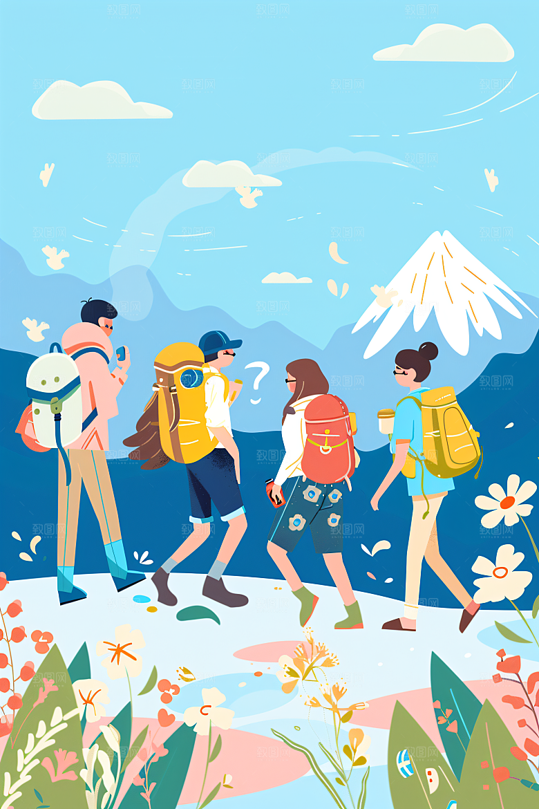 扁平风旅游简约自由行插画