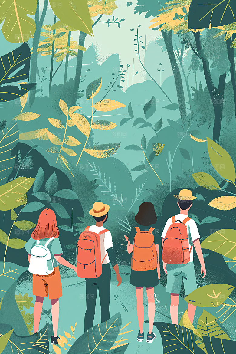 扁平风旅游彩色户外插画