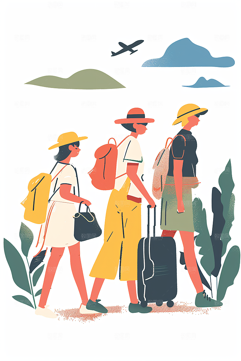 扁平风旅游清新自然插画