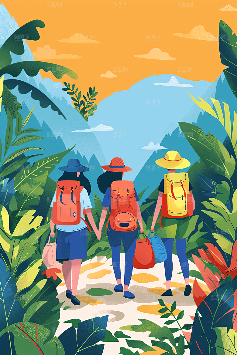 扁平风旅游氛围感清新插画
