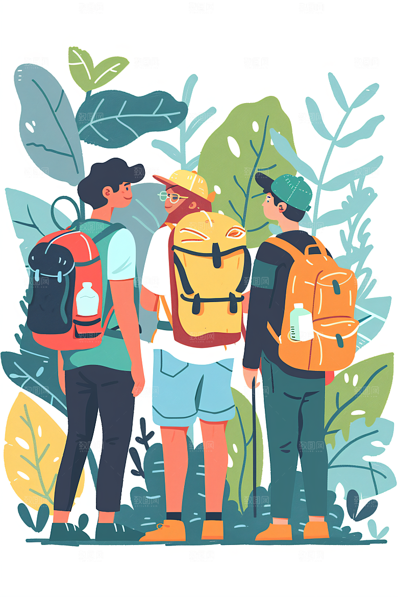 扁平风旅游山野氛围感插画