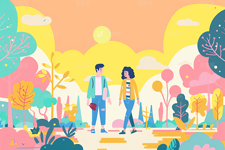 扁平风旅游自由行休闲插画