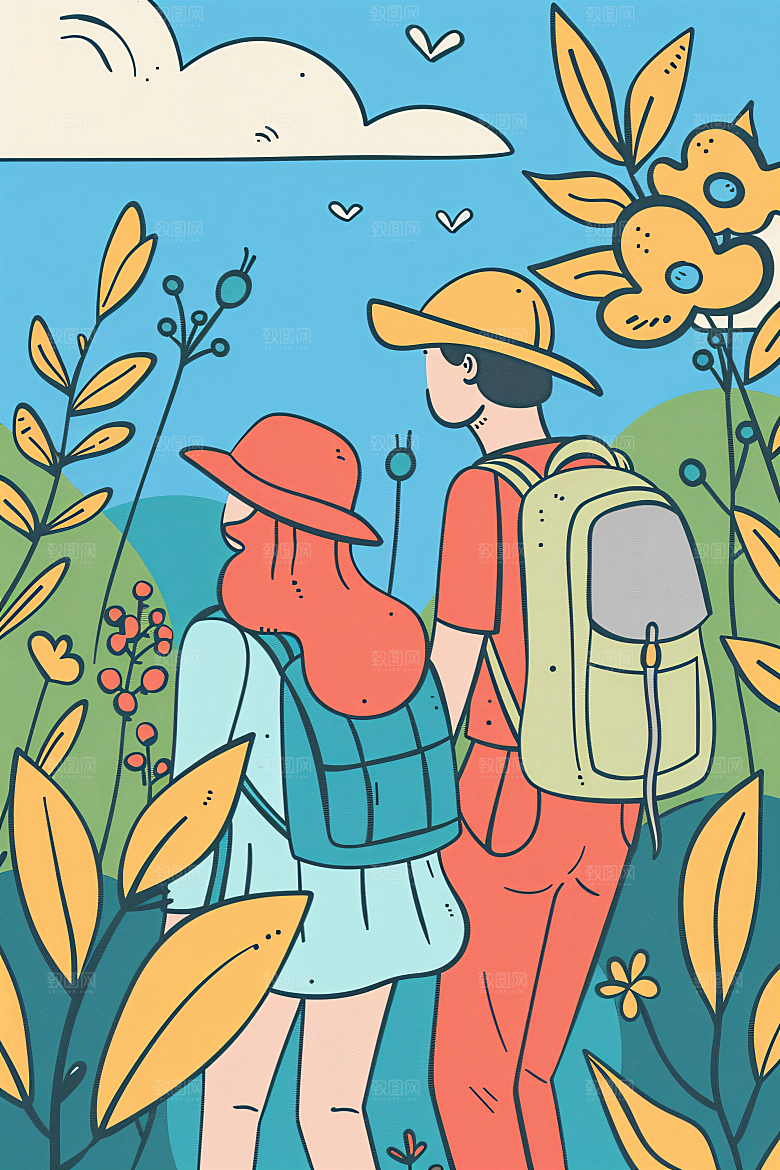 扁平风旅游简约户外插画