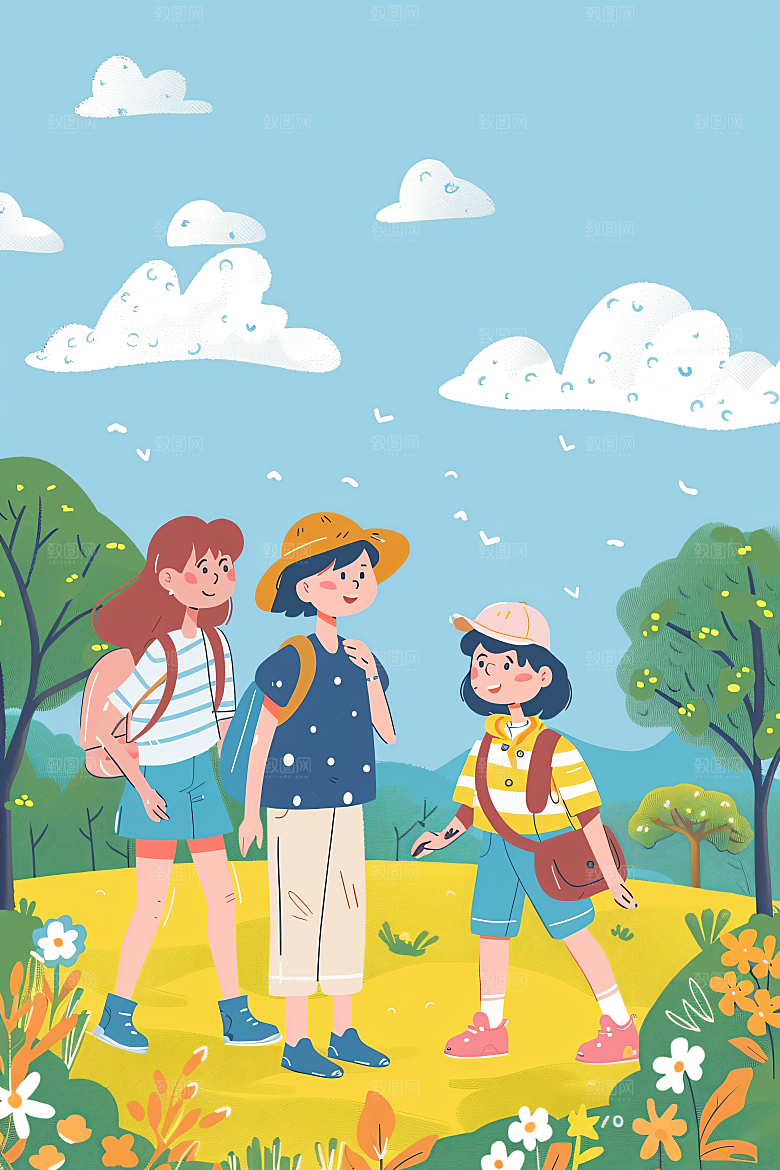 扁平风旅游户外露营插画