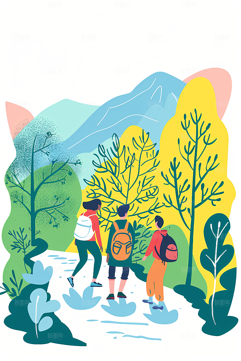 扁平风旅游旅行氛围感插画