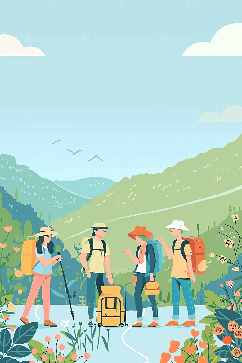 扁平风旅游简约休闲插画
