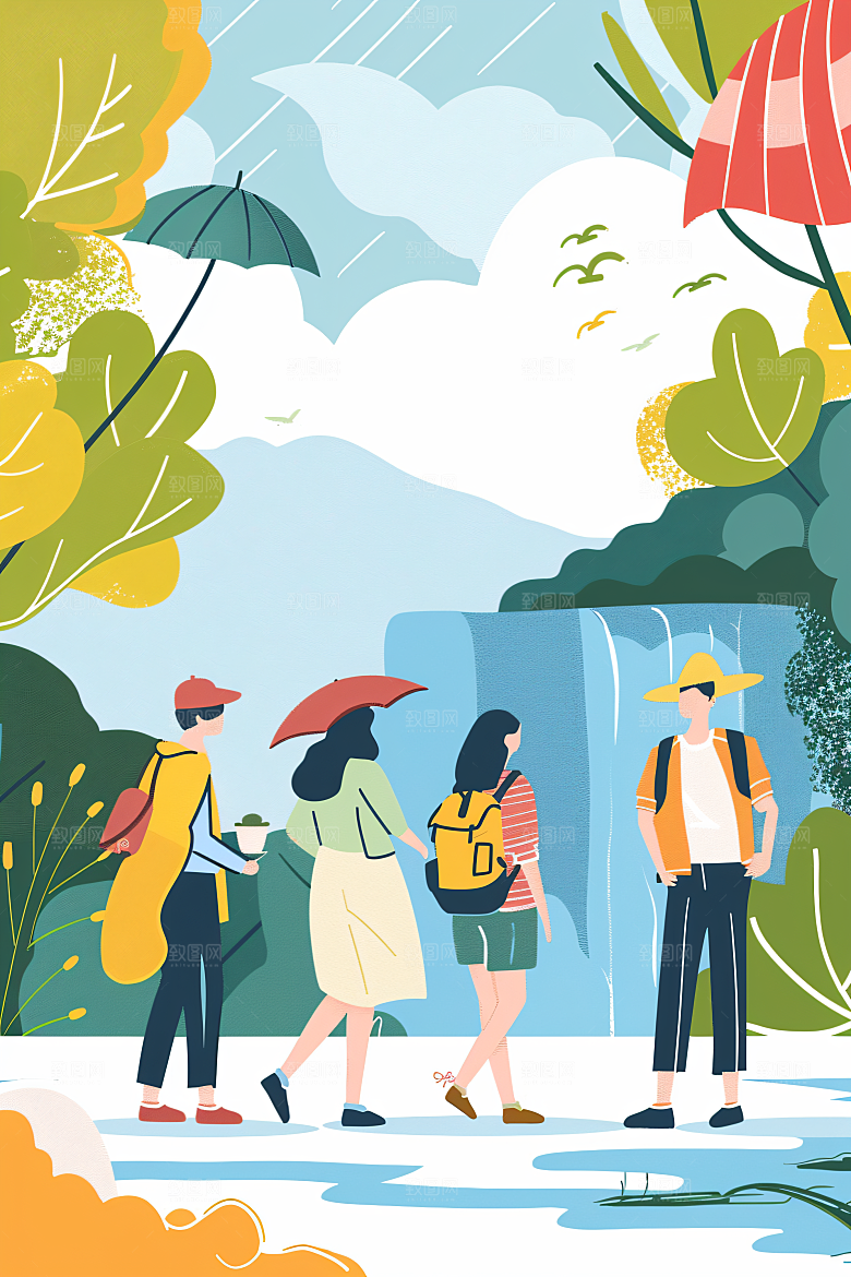 扁平风旅游山野简约插画