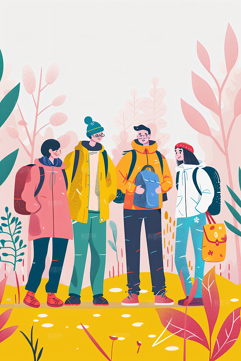 扁平风旅游简约手绘插画