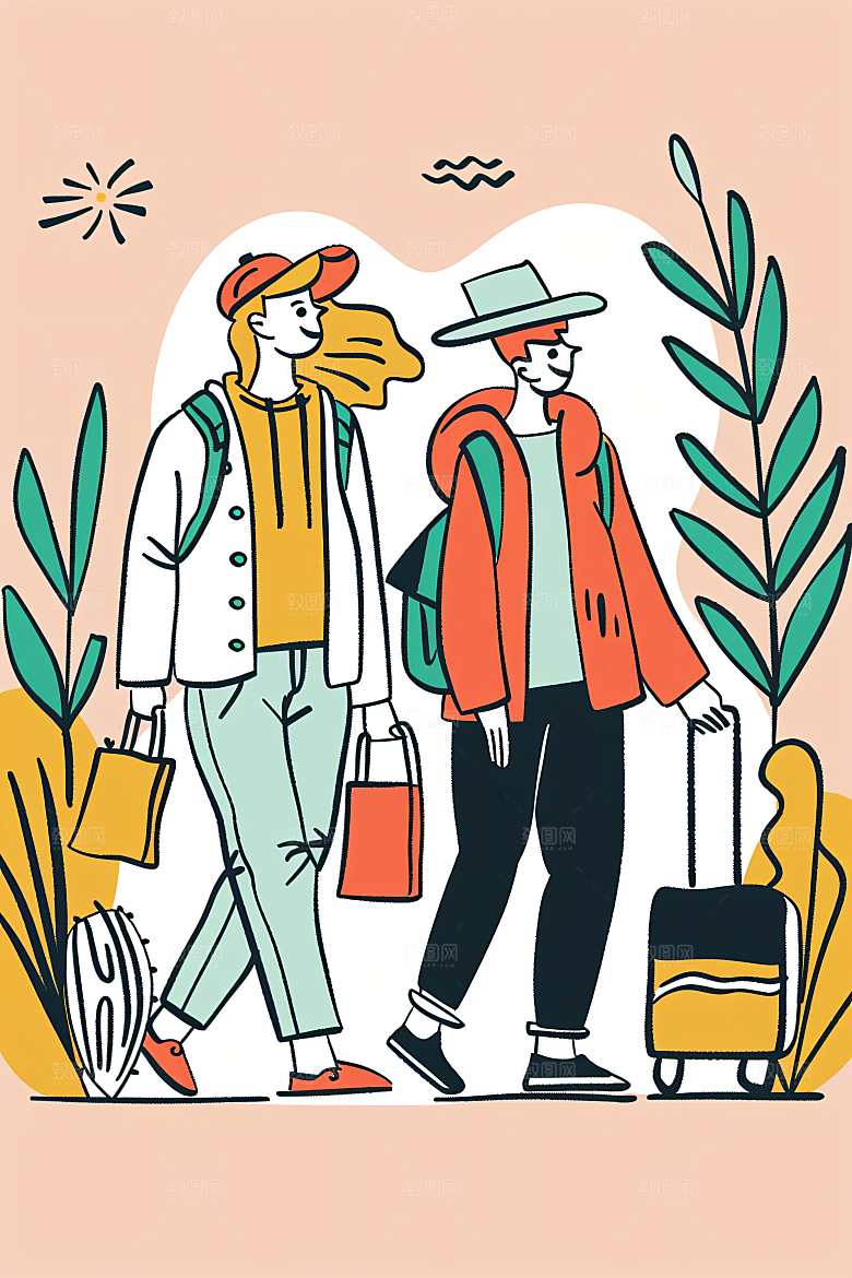 扁平风旅游露营简约插画