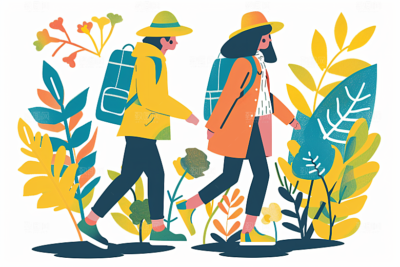 扁平风旅游旅行清新插画