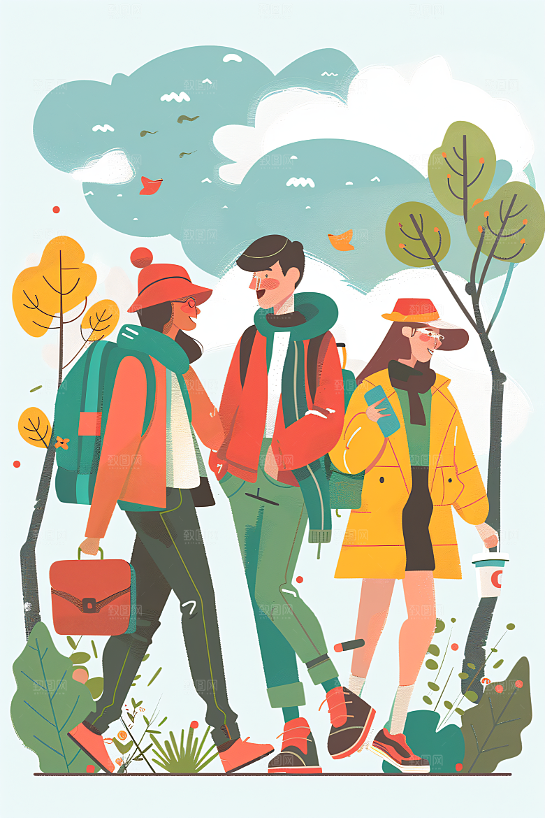 扁平风旅游高清氛围感插画