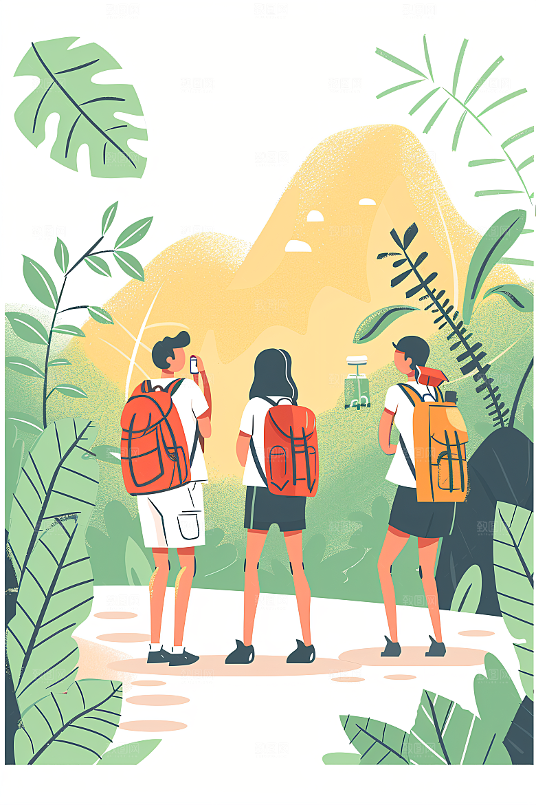 扁平风旅游手绘山野插画