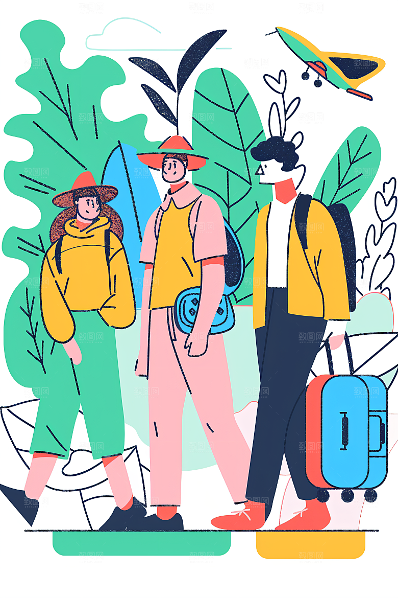 扁平风旅游清新自然插画