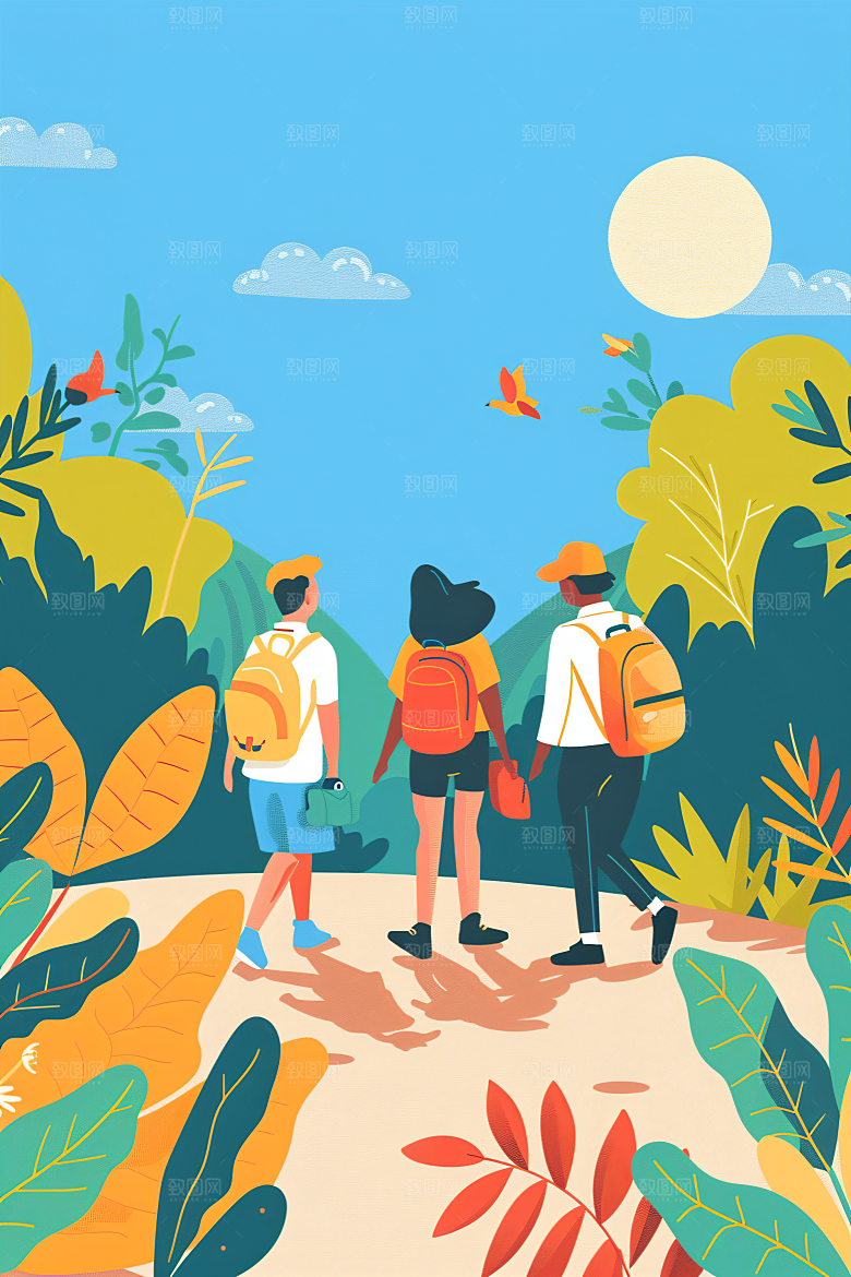 扁平风旅游休闲简约插画