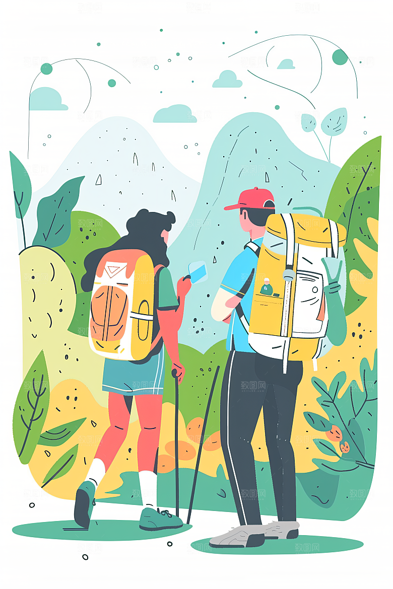 扁平风旅游旅行户外插画