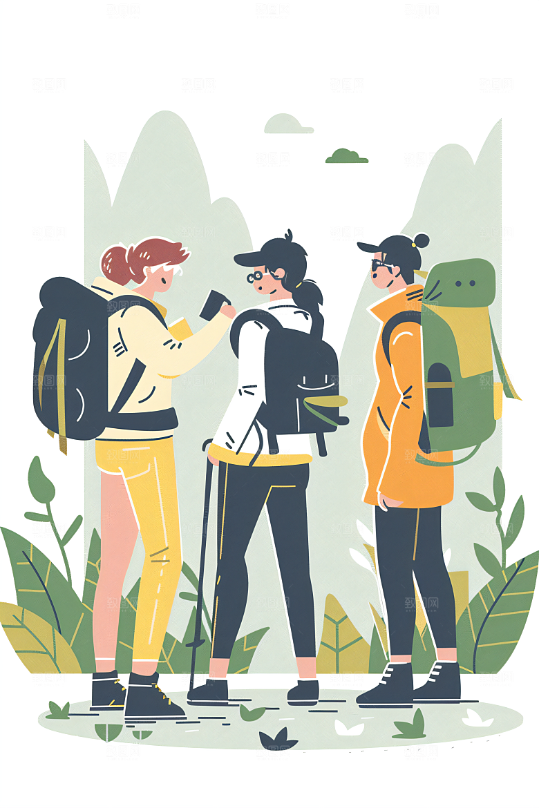 扁平风旅游露营休闲插画