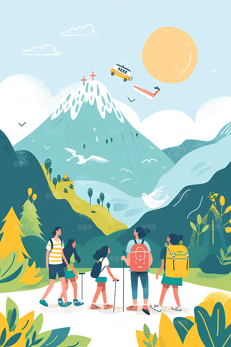 扁平风旅游高清氛围感插画