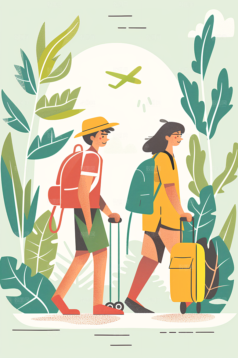扁平风旅游旅行手绘插画