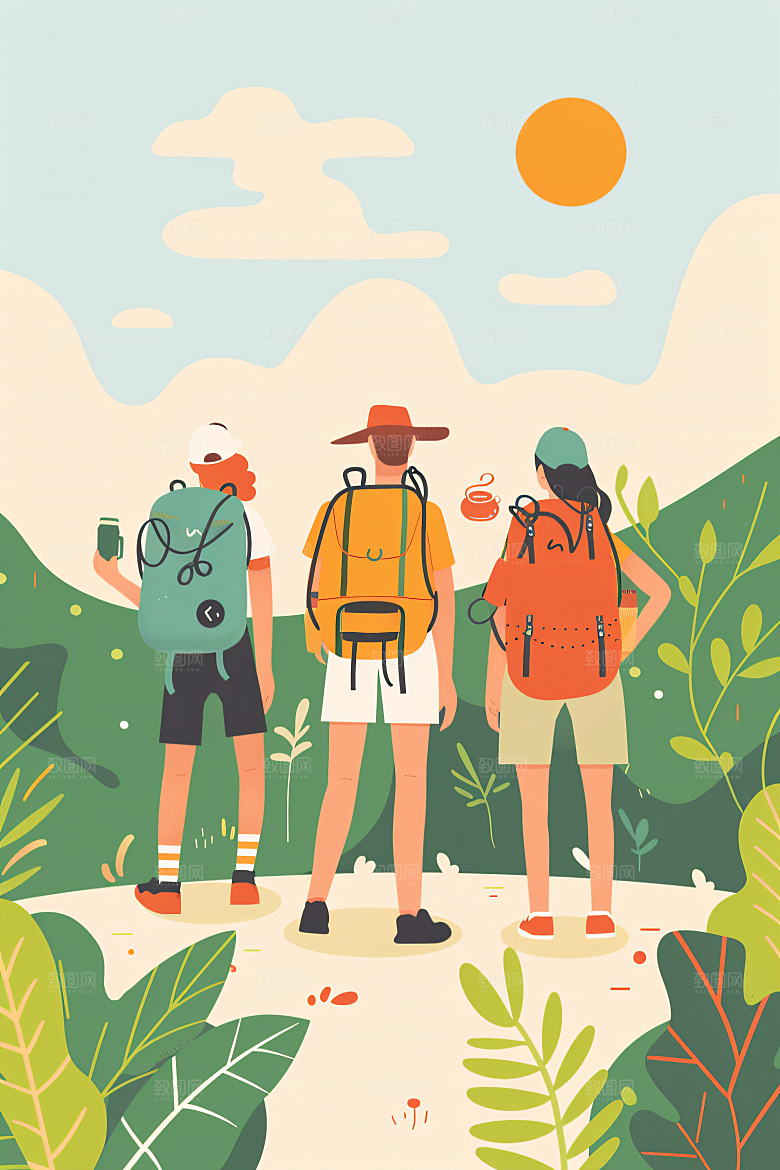 扁平风旅游休闲彩色插画