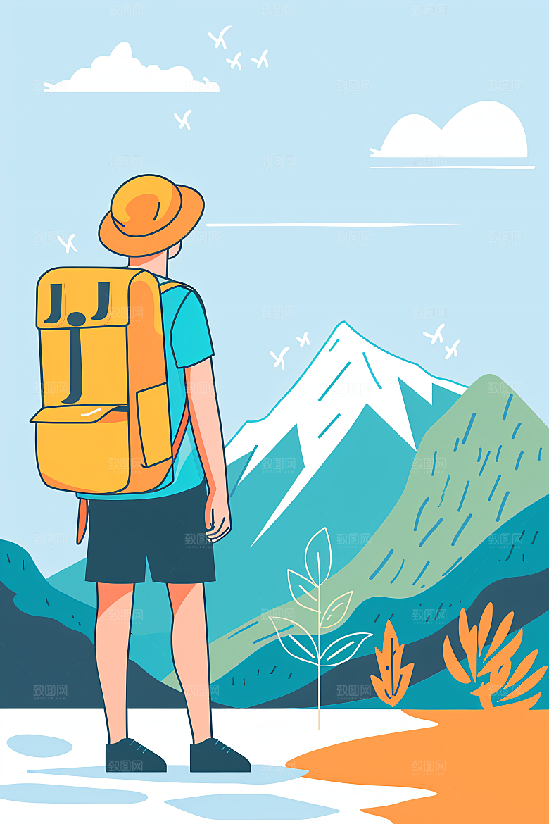 扁平风旅游休闲自然插画