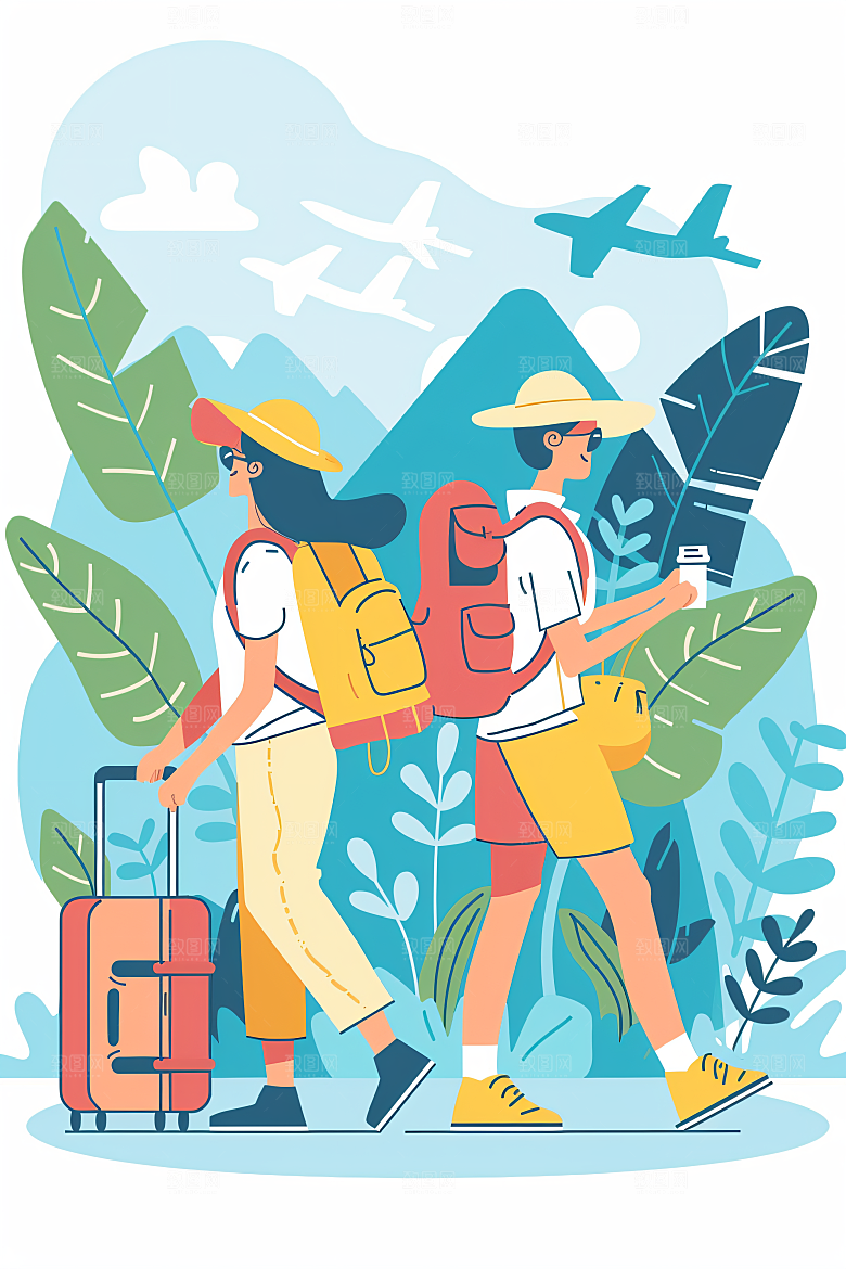 扁平风旅游自然休闲插画