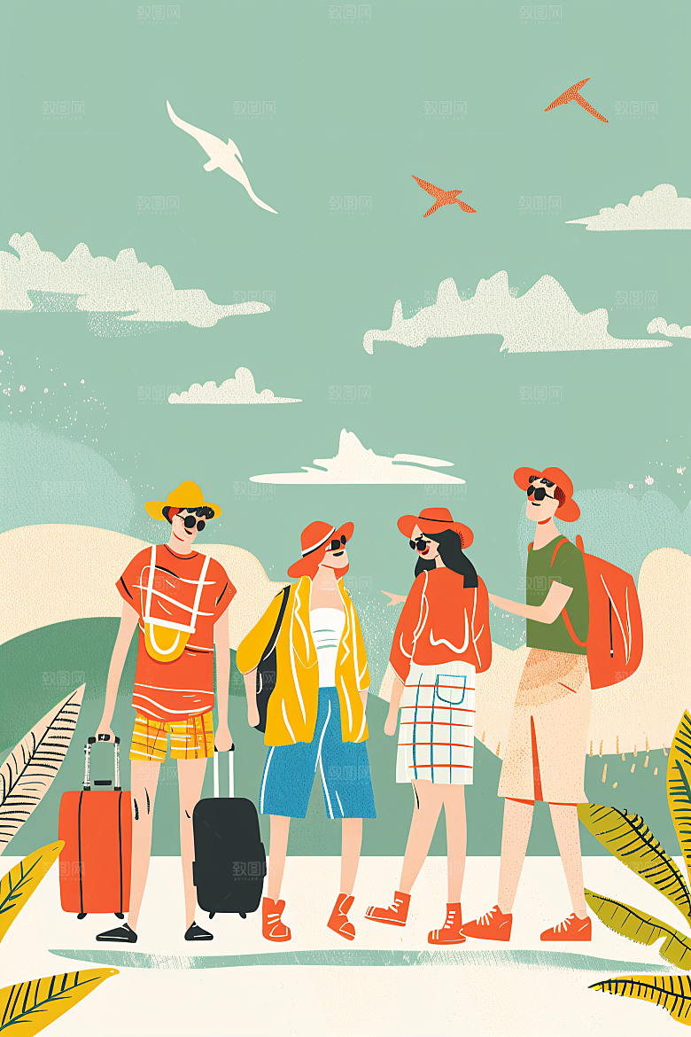 扁平风旅游山野高清插画